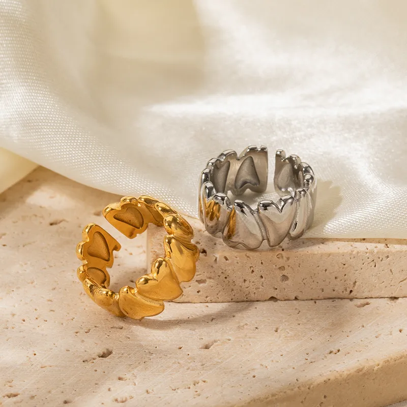 Wholesale 304 Stainless Steel Solid Color PVD Coated 18K Gold Plated Real Gold Plated IG Style Waterproof Non Tarnish Plating Open Rings