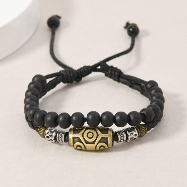 Wholesale Cross-Border Bracelet Necklace Punk Style Retro Personality Trendy Men's Braided Wax Rope Antique Dzi Bead Pendant Clavicle Chain Necklace