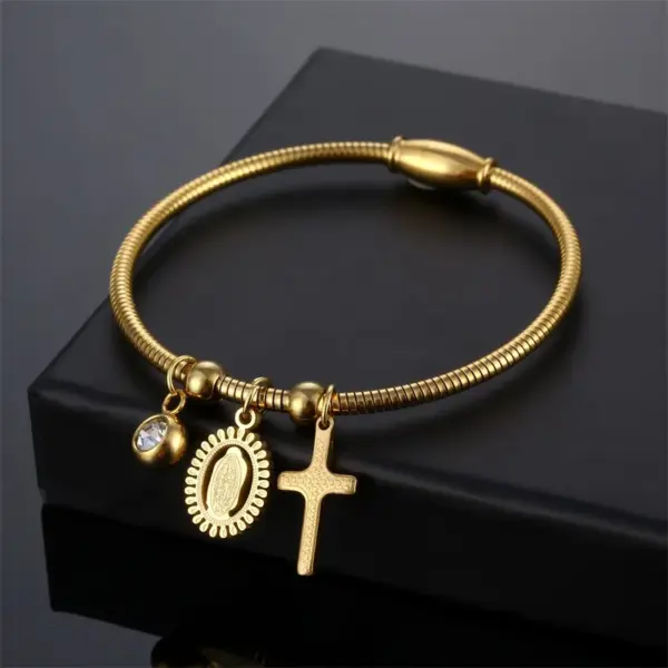 Wholesale 304 Stainless Steel Stainless Steel Cross PVD Coated 18K Real Gold Plated Luxurious Plating Gold Bangle