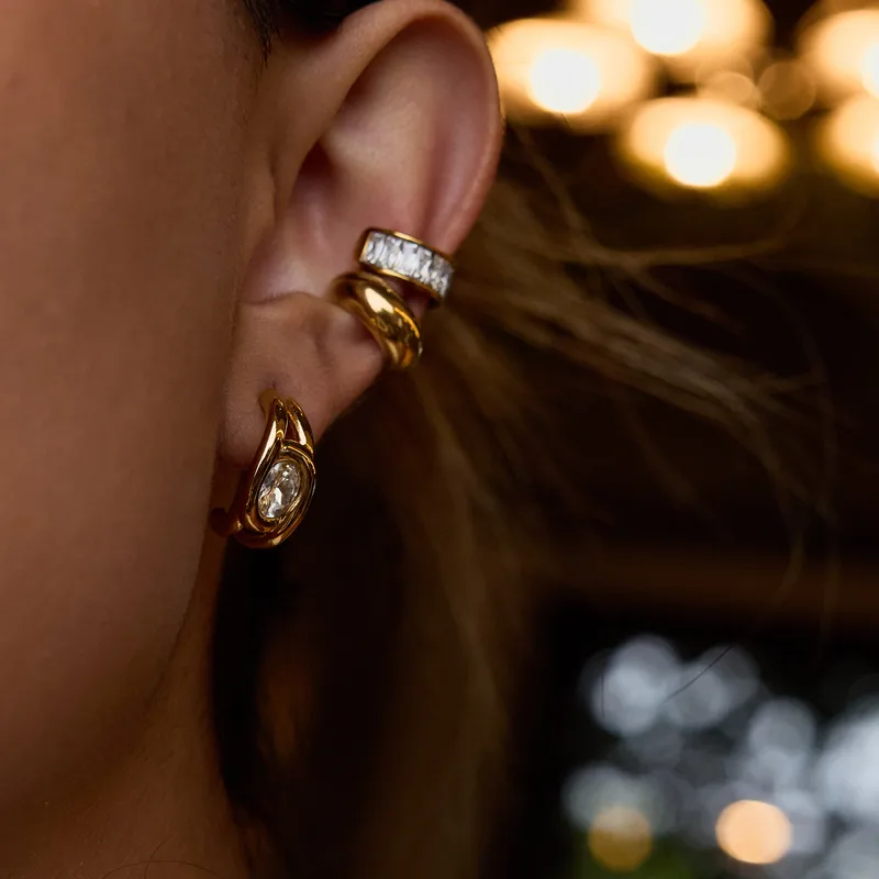 Wholesale PVD Coated Real Gold Plated Geometric 304 Stainless Steel Simple Style Classic Style Waterproof Non Tarnish Ear Cus Ear Studs