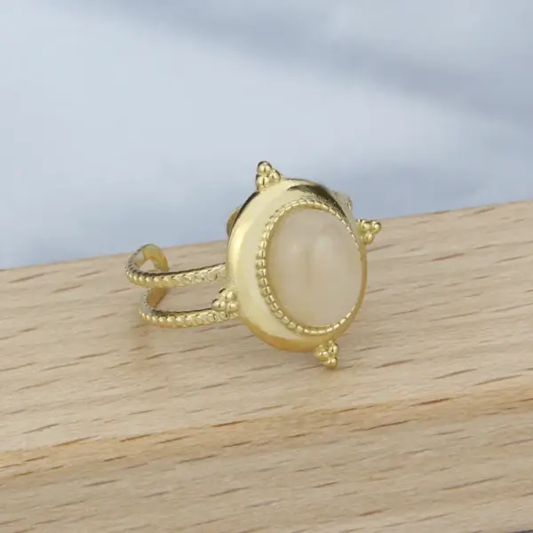 Wholesale Jewelry Simple Style Geometric 304 Stainless Steel Natural Stone 18K Gold Plated Hollow Out Open Ring