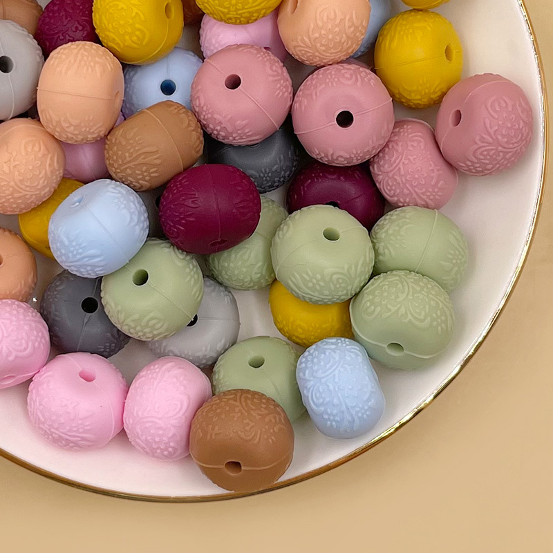 Wholesale Cross-Border Hot Selling St Food Grade Silicone Embossed Pattern Abacus Beads Trinket Aessories Beads Loose Beads