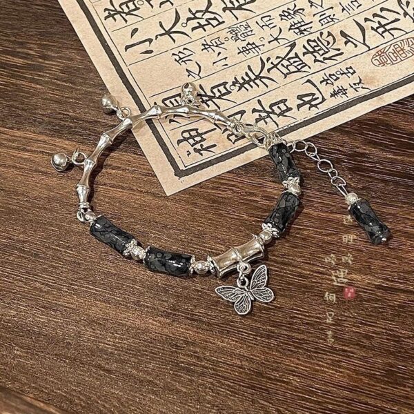 Wholesale New Chinese Butterfly Beaded Bracelet Ins Niche Design Mori Style Imitation Jade Bamboo Bell Bracelet Girlfriend Bracelet