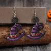 Wholesale Halloween Wizard Hat Wooden Retro Earrings