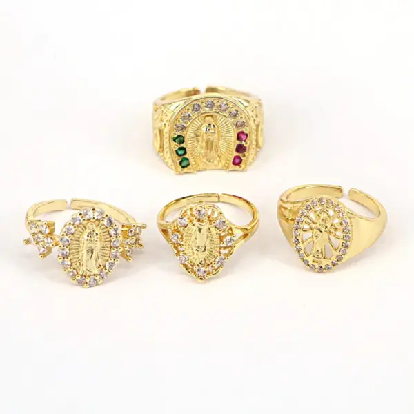Wholesale Fashion Inlaid Zircon Virgin Mary Copper Zircon Geometric Ring