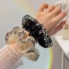 Wholesale Light luxury oversized organza large intestine hair ring full diamond ball head elegant leather cover head rope high-grade hair ring hair accessories