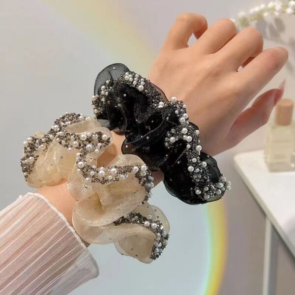 Wholesale Light luxury oversized organza large intestine hair ring full diamond ball head elegant leather cover head rope high-grade hair ring hair accessories