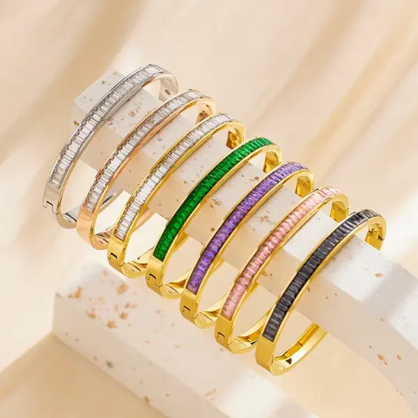 Wholesale Real Gold Plated Square 304 Stainless Steel French Style Waterproof Non Tarnish Bangle