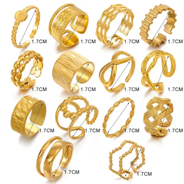 Wholesale PVD Coated 18K Gold Plated Geometric 304 Stainless Steel Simple Style Waterproof Non Tarnish Rings
