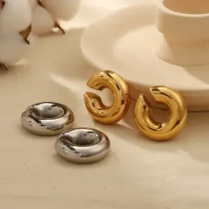 Wholesale 304 Stainless Steel C Shape PVD Coated 18K Gold Plated 18K Gold Retro Waterproof Non Tarnish Polishing Plating Gold Silver Ear Cuffs