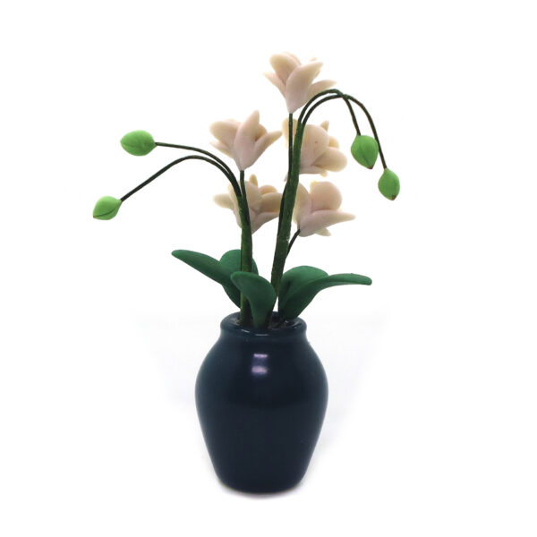 Wholesale 1:12 dollhouse accessories dollhouse clay flower dark green pottery bottle large white orchid phalaenopsis artificial flower Magnolia