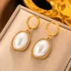 Wholesale PVD Coated Real Gold Plated 18K Gold Oval 304 Stainless Steel Baroque Style Waterproof Non Tarnish Earrings Necklace