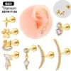 Henson F136 Titanium Alloy Ear Bone Nail Micro Inlaid Zircon Flat Bottom Rod Inner Tooth Screw Earring High Quality Piercing Earring