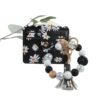 Wholesale Cute daisy print beaded bracelet keychain PU leather tassel card holder charm