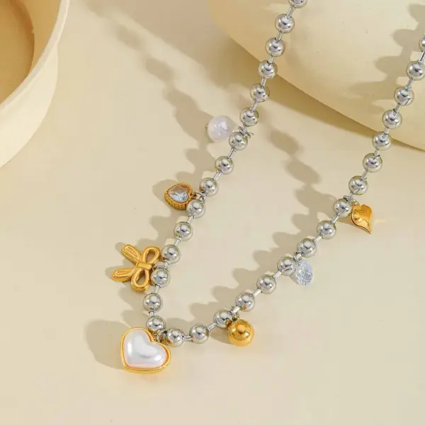 Ion Plating (IP) 18K Gold Plated Cross Heart Shape Eye 304 Stainless Steel Elegant Cute Artistic Multi Charms Necklace