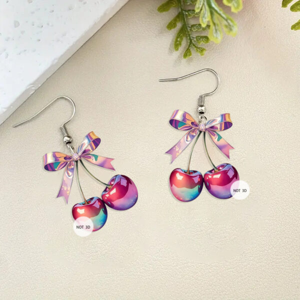 Wholesale Original Design Colorful Bow Cherry Flat Acrylic Earrings
