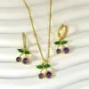 Wholesale Jewelry Elegant Cute Cherry Copper Zircon 18K Gold Plated Earrings Necklace Jewelry Set