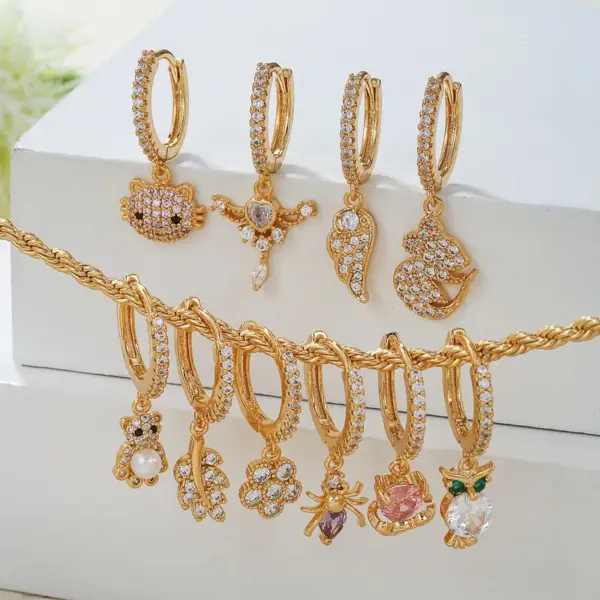 Wholesale Fashion Animal Wings Copper Inlaid Zircon Drop Earrings 1 Piece