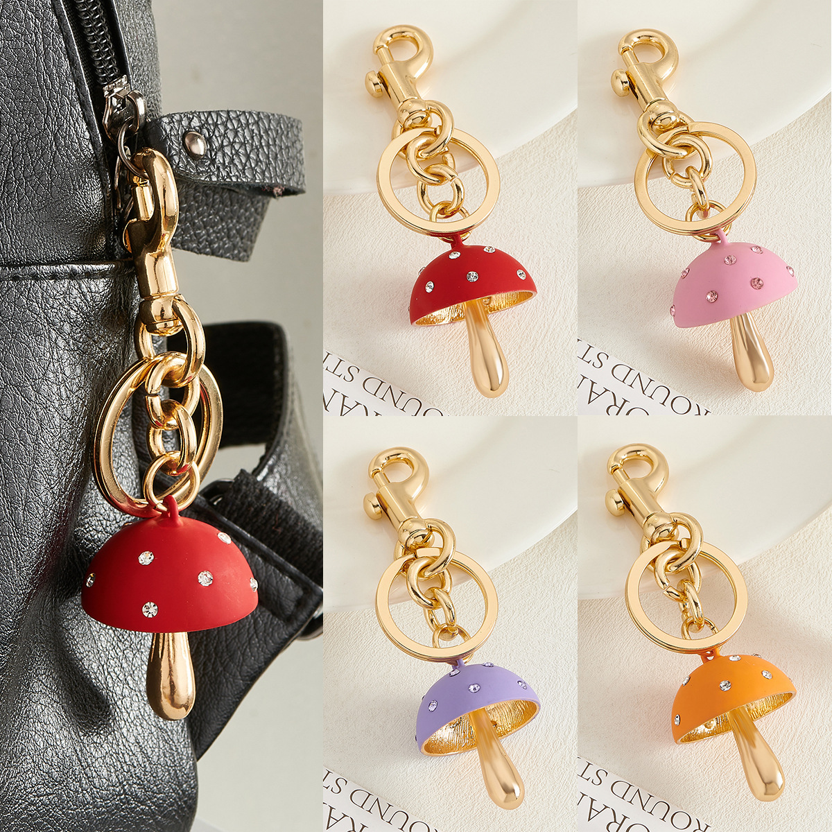 Wholesale Amazon Hot Sale Fashion Keychain Women's Bag Decorative Cute Mushroom Exquisite Metal Keys Bag Buckle in stock