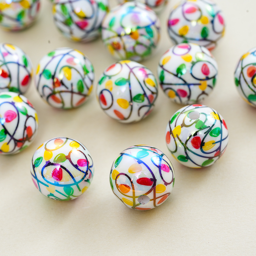 Wholesale Acrylic Printed Christmas Series Straight Hole Uv Beads