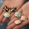 Wholesale Style Women's 316 Stainless Steel Bowknot Flower Colorful Geometric Spiral Pearl Inlaid 18K Gold Plated Vacuum Electroplating Furnace Baking Series Earrings