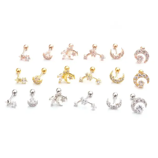 316L Stainless Steel Copper Zircon Ear Cartilage Rings & Studs Star Waterproof Non Tarnish Surgical Steel Women'S