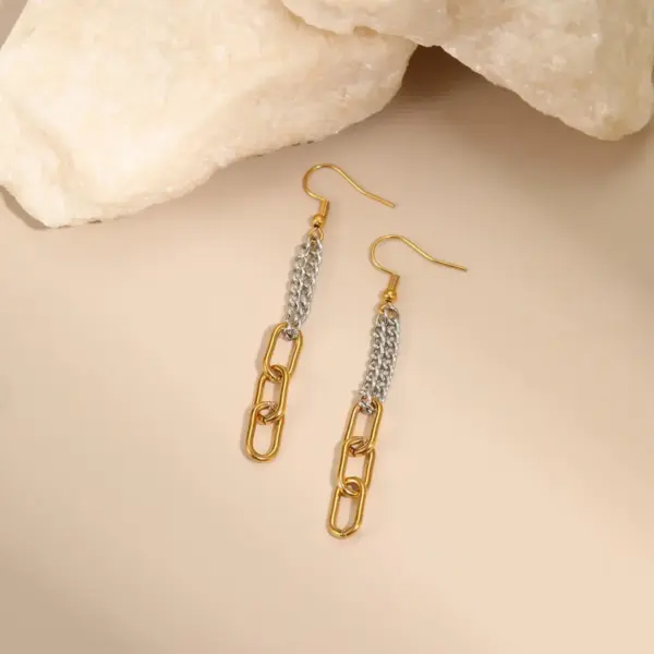 Wholesale Color Block Tassel Long Earrings 304 Stainless Steel Earrings Wind Ear Jewelry Plated 18K Real Gold Vacuum Electroplating