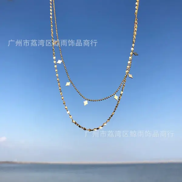 Wholesale PVD Coated Real Gold Plated 18K Gold Rhombus 304 Stainless Steel Fashion Waterproof Non Tarnish 304 Stainless Steel Necklace