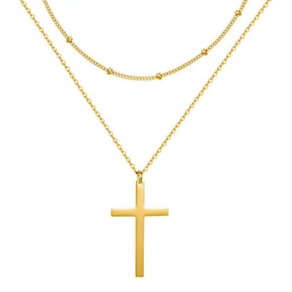 Wholesale 304 Stainless Steel Casual Simple Style Cross Double Layer Necklaces Pendant Necklace