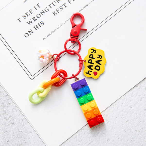 Wholesale Candy Bell Bag Jewelry Car Key Ring Cartoon Love Creative Gift Rainbow Building Blocks Keychain Pendant