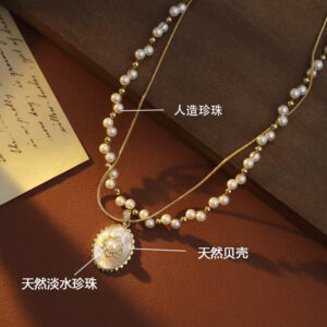 Sunflower double layer pearl necklace