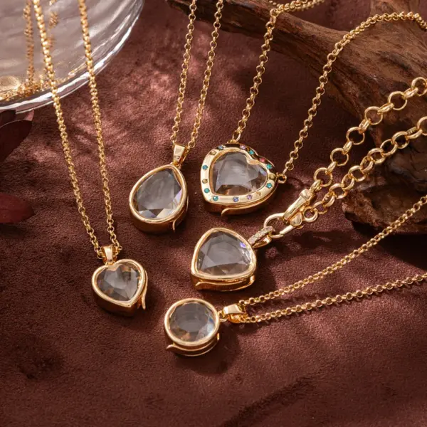 Wholesale Jewelry Shiny Water Droplets Red Heart Copper Zircon Gold Plated Twisted Rope Chain Pendant Necklace