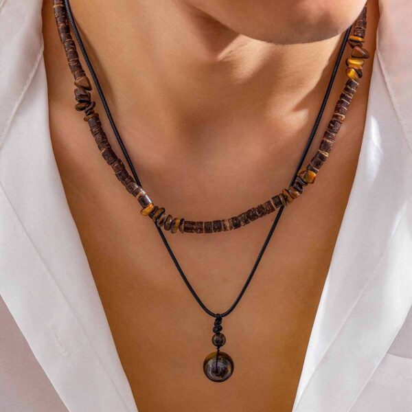 Wholesale European and American Fashion Coconut Shell Turquoise Leather Wax Thread Necklace Set for Men Hip-Hop Niche Stacked Sweater Chain Cross-Border Jewelry for Men