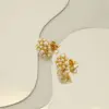 Wholesale 1 Pair Elegant Geometric Polishing Plating Inlay 304 Stainless Steel Freshwater Pearl 18K Gold Plated Ear Studs