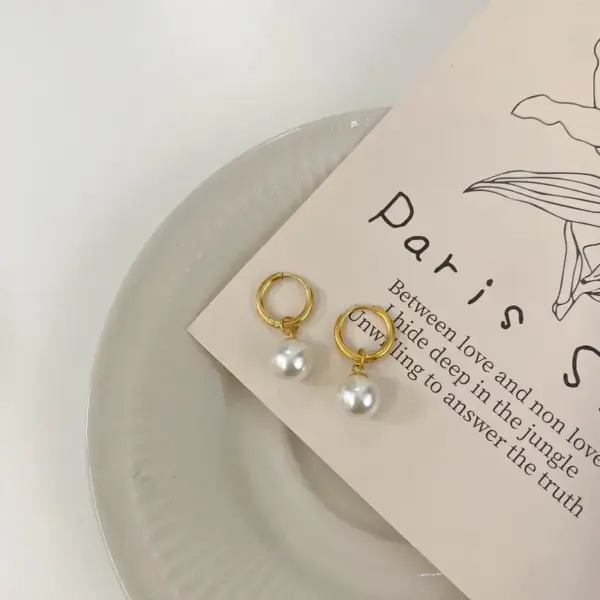 Wholesale 1 Pair Elegant Basic Geometric Plating Imitation Pearl Titanium Steel Drop Earrings