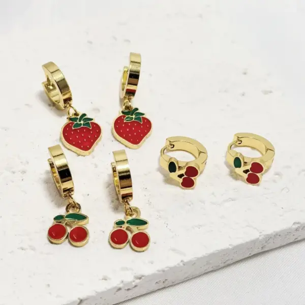 Wholesale 304 Stainless Steel Cherry Strawberry Electroplating Golden Plated Casual Cute Waterproof Non Tarnish Gold Ear Studs