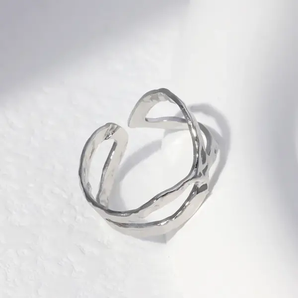 Wholesale PVD Coated Real Gold Plated Irregular Stainless Steel Fashion Waterproof Non Tarnish Open Ring