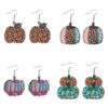 Wholesale Thanksgiving Leopard Print Pumpkin Pendant Wooden Double-Sided Earrings
