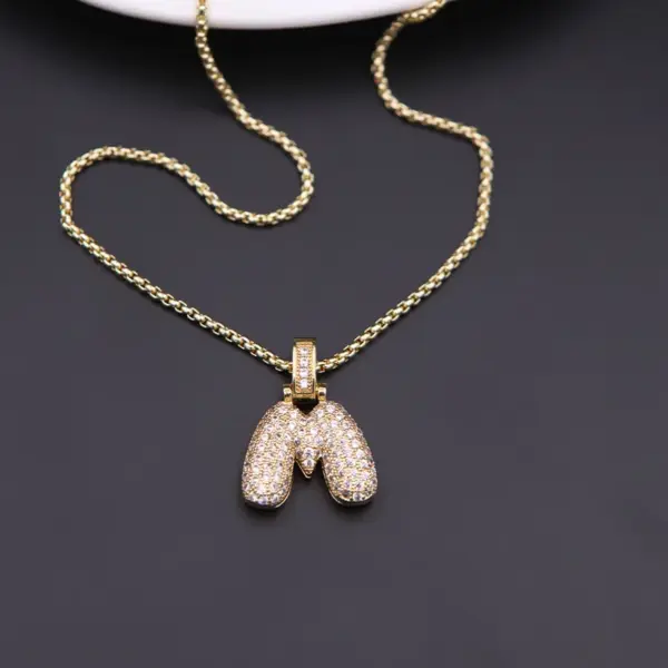 Wholesale Copper Simple Style Shiny Plating Hollow Out Inlay Letter Zircon Pendant Necklace