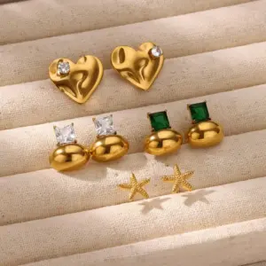 PVD Coated Real Gold Plated Star Heart Shape 304 Stainless Steel Casual Elegant Lady Waterproof Non Tarnish Ear Studs