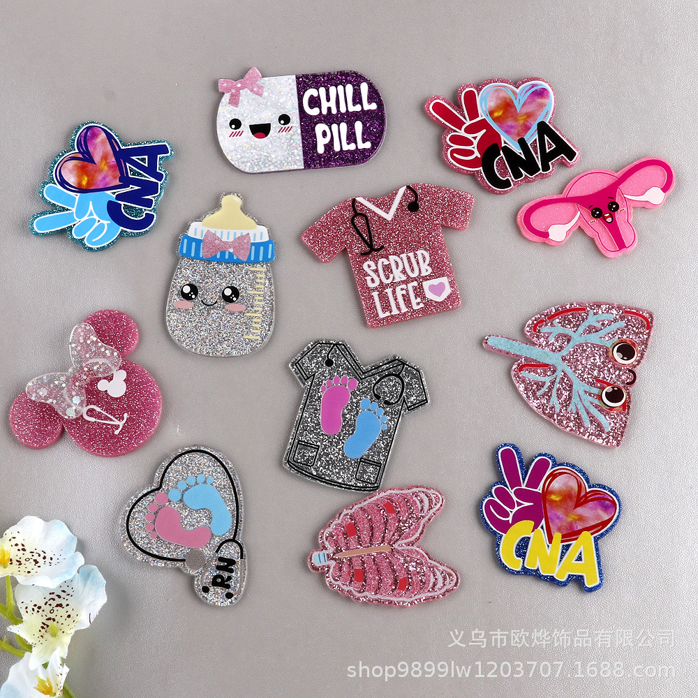 Wholesale New loose wder cartoon pill clothes bottle personalized bag jewelry acrylic pin cute DIY patch