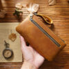 Wholesale Vintage genuine leather storage pencil case first layer crazy horse leather stationery bag