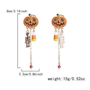 Diamond-encrusted pumpkin skull earrings