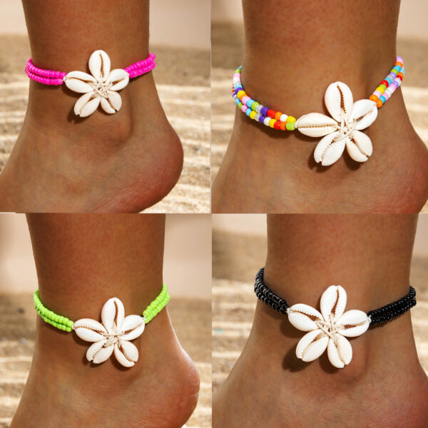 Wholesale Europe and the United States cross-border rice beads shell woven anklet bohemian beach beaded shell anklet
