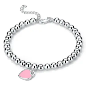 T's Heart-Shaped Bracelet [Pink]] / Cooperized silver