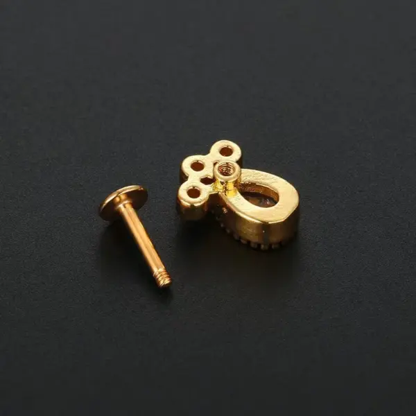 Wholesale Hip-hop Geometric Flower Stainless Steel Inlay Zircon Lip Stud 1 Piece