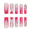 Wholesale Cross-border New Wearable Long Water Pipe Nail Pieces French Pink Broken Diamond Bow Wearing Nail Patch Nail Pieces