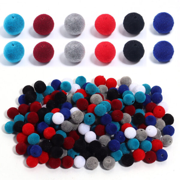 Wholesale Resin Flocking Round Beads Perforated Fluffy Cloth Fluffy Ball Beads