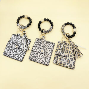 Wholesale Leopard Card Bag Silicone Beads Bracelet Tassel Keychain