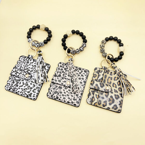 Wholesale Leopard Card Bag Silicone Beads Bracelet Tassel Keychain